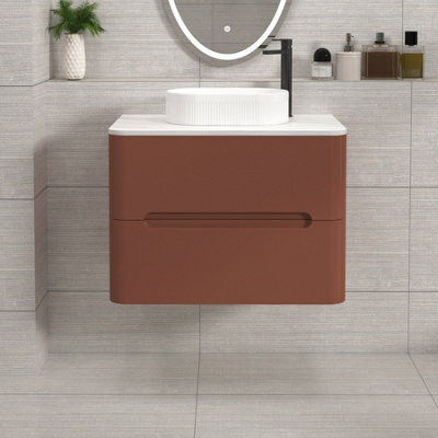 Royal Bathrooms Venice 700mm Terracotta Clay Wall Mounted Bathroom Countertop Vanity Unit 2 Drawer With Lyon Basin - image 1