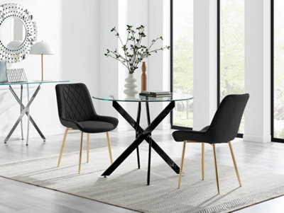Furniturebox Uk Novara 100Cm Round Black Leg Dining Table & 2 Black Pesaro Gold Leg Chairs - image 1