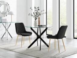 Furniturebox Uk Novara 100Cm Round Black Leg Dining Table & 2 Black Pesaro Gold Leg Chairs - thumbnail 1
