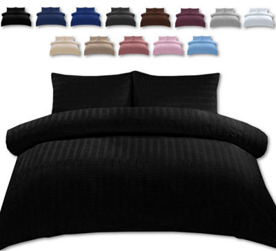 TheWhiteWater Limited Duvet Cover Set Seersucker Single/double/king/super King Bedding Set - Duvet Cover + Matching Pillowcase - Black - image 1