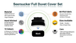TheWhiteWater Limited Duvet Cover Set Seersucker Single/double/king/super King Bedding Set - Duvet Cover + Matching Pillowcase - Black - thumbnail 5