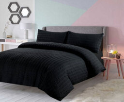 TheWhiteWater Limited Duvet Cover Set Seersucker Single/double/king/super King Bedding Set - Duvet Cover + Matching Pillowcase - Black - thumbnail 2