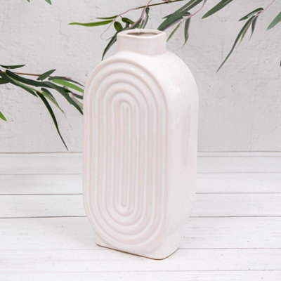 Annibells White Ribbed Natural Glazed Ceramic Oval Vases (8767) - Oval - image 1