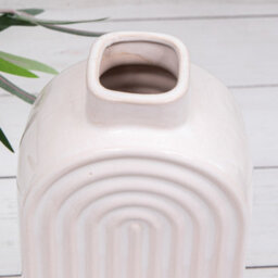 Annibells White Ribbed Natural Glazed Ceramic Oval Vases (8767) - Oval - thumbnail 3