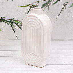 Annibells White Ribbed Natural Glazed Ceramic Oval Vases (8767) - Oval