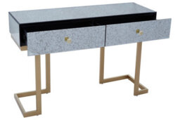 Orsina Stylish Brass Finish Console Table, Livingroom Table With Two Drawers, Lounge Table With Antique Mirror Top - thumbnail 3