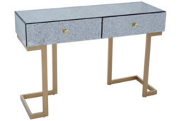 Orsina Stylish Brass Finish Console Table, Livingroom Table With Two Drawers, Lounge Table With Antique Mirror Top - thumbnail 2