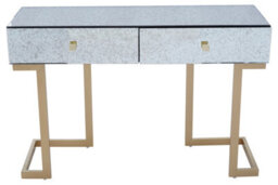 Orsina Stylish Brass Finish Console Table, Livingroom Table With Two Drawers, Lounge Table With Antique Mirror Top - thumbnail 1