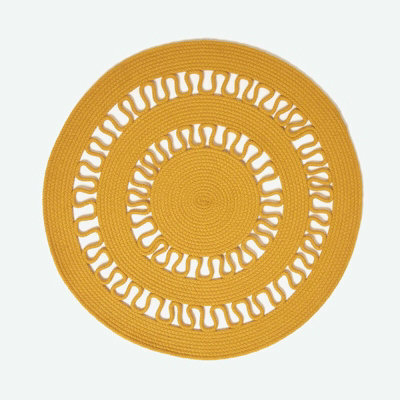 Homescapes Mustard Crochet Braided Rug 90Cm Round - image 1