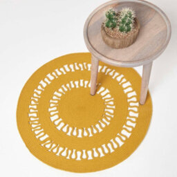 Homescapes Mustard Crochet Braided Rug 90Cm Round - thumbnail 2