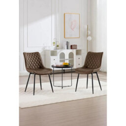 2Pcs Soft Leatherette Dining Chairs Accent Chairs W/ Upholstered Seat Metal Legs - thumbnail 3