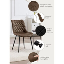 2Pcs Soft Leatherette Dining Chairs Accent Chairs W/ Upholstered Seat Metal Legs - thumbnail 4