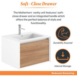 Plum&clay Declan White & Oak Wall Mounted Vanity Unit With Integrated Basin (W)600mm (H)400mm - thumbnail 3