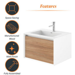 Plum&clay Declan White & Oak Wall Mounted Vanity Unit With Integrated Basin (W)600mm (H)400mm - thumbnail 5