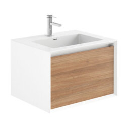 Plum&clay Declan White & Oak Wall Mounted Vanity Unit With Integrated Basin (W)600mm (H)400mm