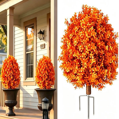 Amorly 65Cm Artificial Boxwood Topiary Shrubs, Fake Wheat Yellow Ball Trees With Ground Spike, Faux Greenery Decor For Indoor, Garden - image 1