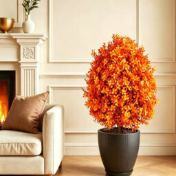 Amorly 65Cm Artificial Boxwood Topiary Shrubs, Fake Wheat Yellow Ball Trees With Ground Spike, Faux Greenery Decor For Indoor, Garden - thumbnail 9