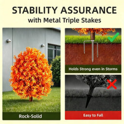 Amorly 65Cm Artificial Boxwood Topiary Shrubs, Fake Wheat Yellow Ball Trees With Ground Spike, Faux Greenery Decor For Indoor, Garden - thumbnail 8