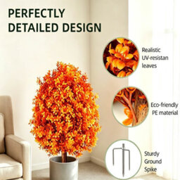 Amorly 65Cm Artificial Boxwood Topiary Shrubs, Fake Wheat Yellow Ball Trees With Ground Spike, Faux Greenery Decor For Indoor, Garden - thumbnail 6