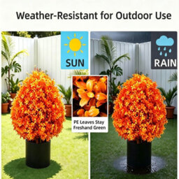 Amorly 65Cm Artificial Boxwood Topiary Shrubs, Fake Wheat Yellow Ball Trees With Ground Spike, Faux Greenery Decor For Indoor, Garden - thumbnail 7