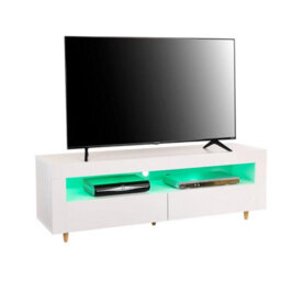 White 140Cm Tv Stand Cabinet Led Lights On Legs For 55-65 Inch Tvs - thumbnail 4