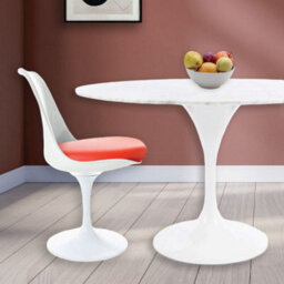 Fusion Living Tulip Set - Marble Large Circular Table And Four Chairs With Pu Cushion Red - thumbnail 2