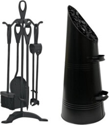 Trendi Black Coal Log Fire Ash Scuttle Hod + Shovel With 5 Piece Cast Iron Loop Design Companion Set - thumbnail 1