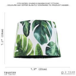 Happy Homewares Palm Leaf Themed 25Cm Drum Lampshade In Green And White Linen Fabric With Lining - thumbnail 7