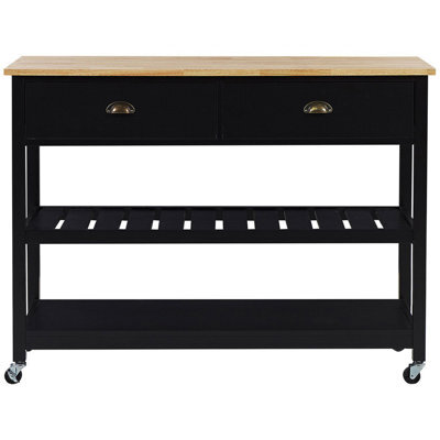 Wyld And Coco Nordic Kitchen Trolley Black Frame Light Rubberwood Top 2 Drawers 2 Shelves. - image 1