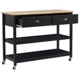 Wyld And Coco Nordic Kitchen Trolley Black Frame Light Rubberwood Top 2 Drawers 2 Shelves. - thumbnail 6