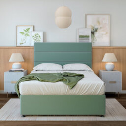 Rest Relax Sleep Plush Velvet Divan, Strutted Headboard, 4 Drawers Duck Egg Blue - thumbnail 1