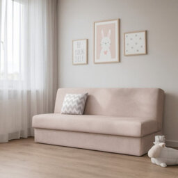 Adela Mini Sofa Bed With Storage Compact Pull Out Guest Bed Modern Upholstered Design Space Saving Solution Light Pink