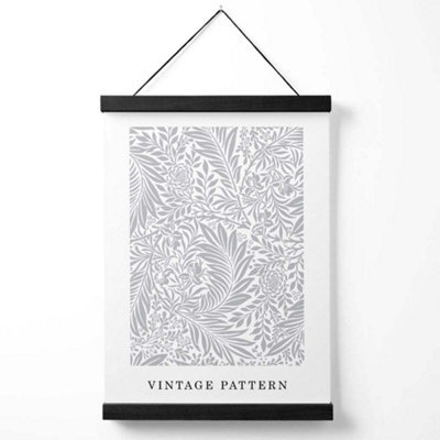Artze Wall Art Vintage William Morris Larkspur In Grey And White / Black Frame / Size: A4 - image 1