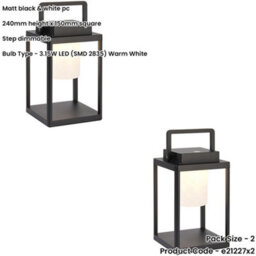 Loops 2 Pack Matt Black & Diffused Dimmable Lamp - Usb Chargeable Led Lantern - Ip44 Outdoor Table Light - thumbnail 2