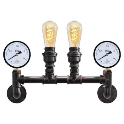 Long Life Lamps Company Vintage Industrial Pipe Wall Light With Twin Guage M0188P - image 1