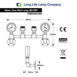 Long Life Lamps Company Vintage Industrial Pipe Wall Light With Twin Guage M0188P - thumbnail 2