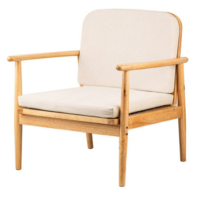 Nordlys Solid Wood And Beige Fabric Lounge Chair Countryside Style Living Room - image 1