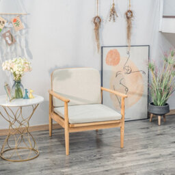 Nordlys Solid Wood And Beige Fabric Lounge Chair Countryside Style Living Room - thumbnail 8
