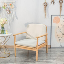 Nordlys Solid Wood And Beige Fabric Lounge Chair Countryside Style Living Room - thumbnail 3