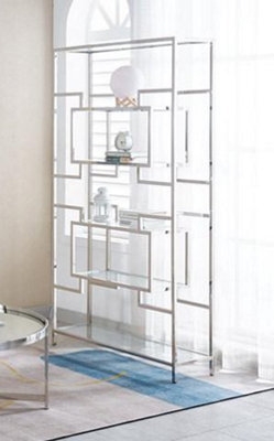 Mihomeuk Labyrinth Stainless Steel Bookcase With Glass Inserts - image 1