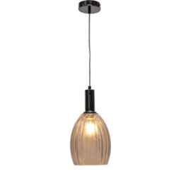 First Choice Lighting Set Of 2 Birch - Clear Fluted Glass Chrome Deco Pendant Fittings - thumbnail 3
