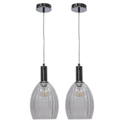 First Choice Lighting Set Of 2 Birch - Clear Fluted Glass Chrome Deco Pendant Fittings - thumbnail 1