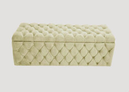 120Cm Wide Lux Ottoman Storage Box, Cream Velvet Upholstered Chesterfield Storage Ottoman Box
