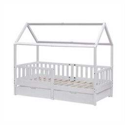 1001 Furniturehmd Wooden Kids Bed Frame,solid Pine Wood,3 Ft Single House Bed Frame,chidren Floor Bed With Two Drawers - thumbnail 6