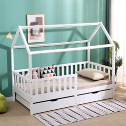 1001 Furniturehmd Wooden Kids Bed Frame,solid Pine Wood,3 Ft Single House Bed Frame,chidren Floor Bed With Two Drawers - thumbnail 2