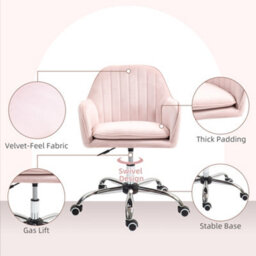 Homcom Office Chair, Swivel Desk Chair W/ Adjustable Height, Pink - thumbnail 5