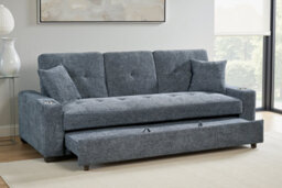 3 Seater Sofa Bed In Pale Blue Chenille Fabric Sofabed