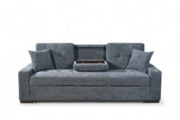 3 Seater Sofa Bed In Pale Blue Chenille Fabric Sofabed - thumbnail 3