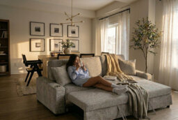 3 Seater Sofa Bed In Pale Blue Chenille Fabric Sofabed - thumbnail 8