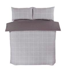 Smart Living Luxury Reversible Polycotton Easy Care Bedding Quilt Cover, Textured Duvet Cover Set, Bed Covers - Grid Check - thumbnail 3